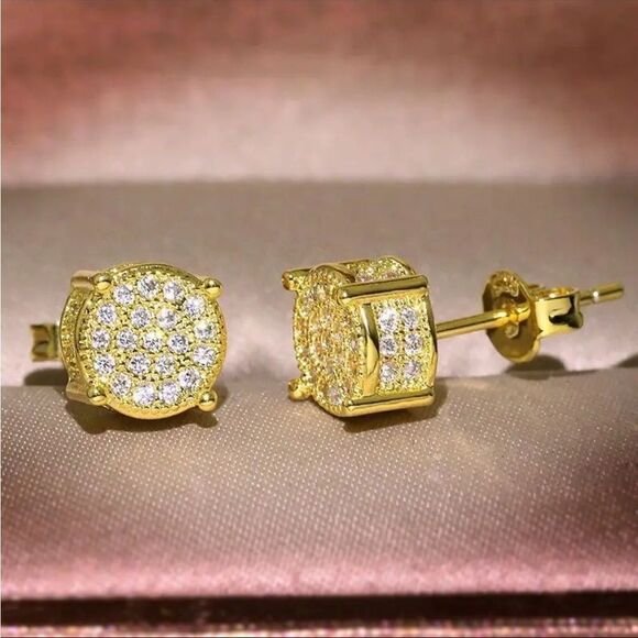 14K Gold Plated Diamond CZ Embellished Stud Earrings New in Gift Box 🆕🎁 - Picture 2 of 5